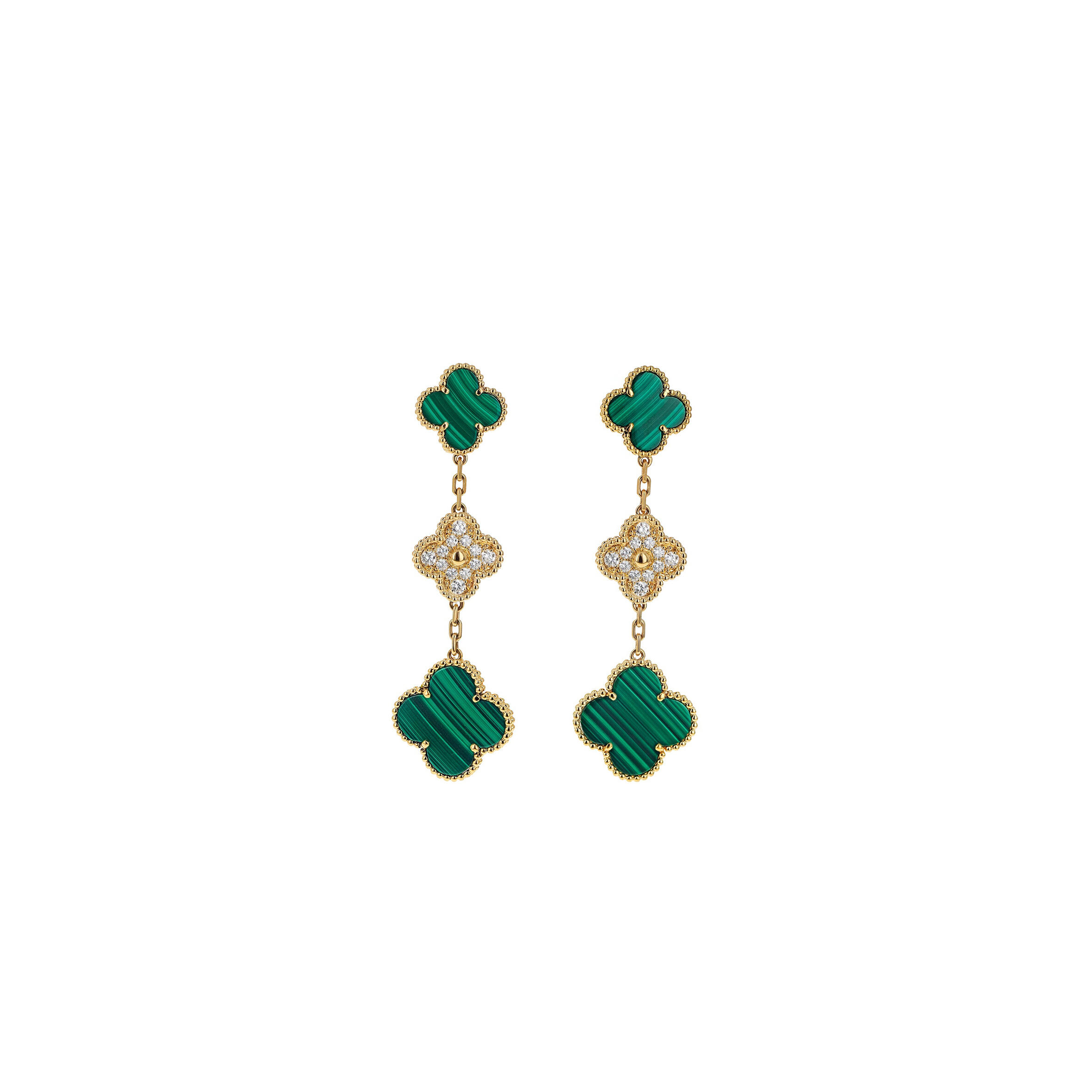 VAN CLEEF ARPELS MAGIC ALHAMBRA DIAMOND MALACHITE EARRINGS 